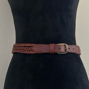 Women's Braided Brown Leather Belt Three Strap Buckle Hong Kong Size S/M Western